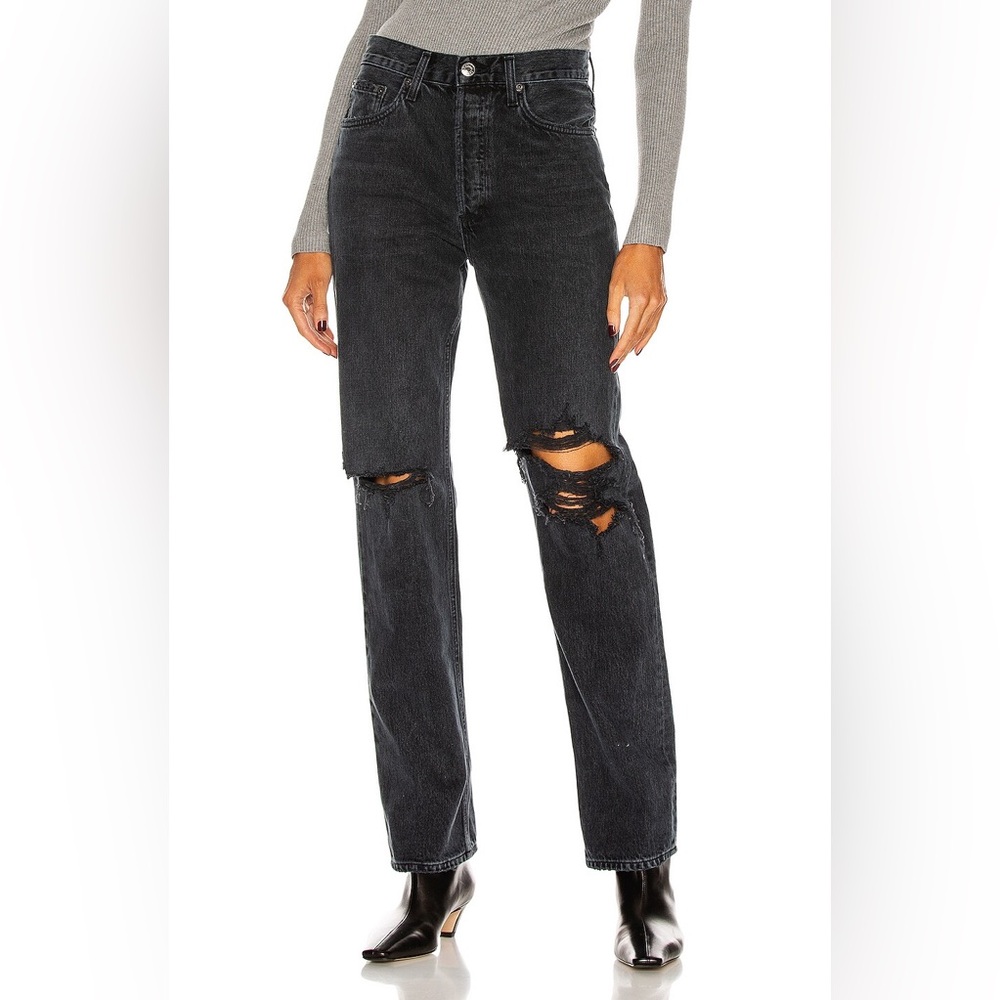 AGOLDE Lana Straight Distressed Black Denim Jeans